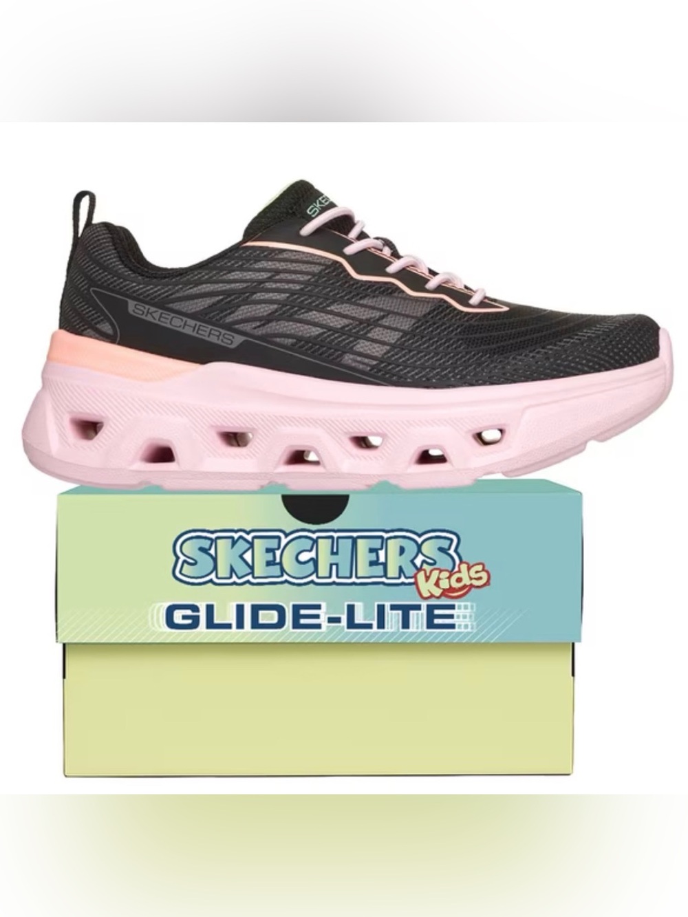 Skechers girls toddler 12 Black and Light Pink Glide-Lite Sport Sneakers